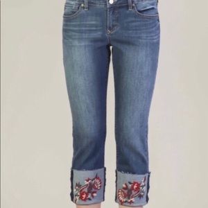 Dear John Cuffed Penny Blossom Jeans. Embroidered.